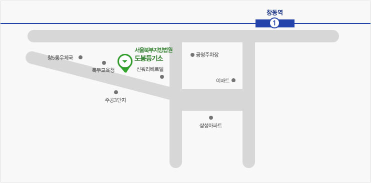 A map showing the location of the Dobong Register Office of the Seoul Bukbu District Court