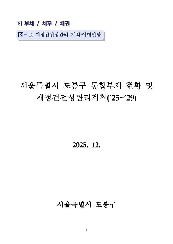 2025~2029년 지방재정건전성관리계획