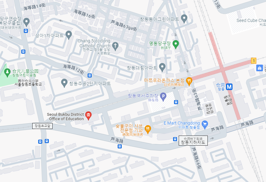 显示首尔北部地方法院道峰登记处位置的地图