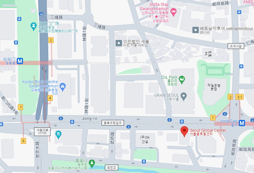 显示首尔国际中心位置的地图