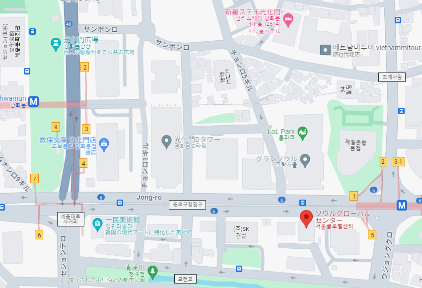 ソウルグローバルセンターの位置を示す地図