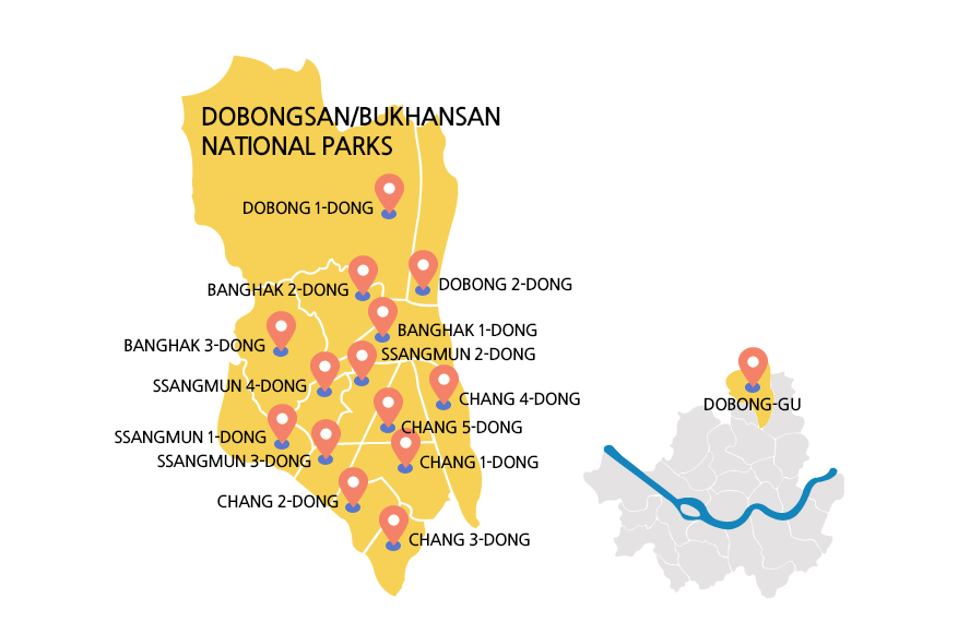 Map of administrative districts of Seoul showing the location of Dobong-gu